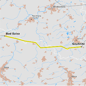 Trassenverlauf des Abschnitts Geußnitz – Bad Sulza des BBPlG-Vorhabens 13