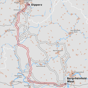 möglicher Trassenverlauf des Abschnitts Dipperz – Bergrheinfeld West des BBPlG-Vorhabens 17