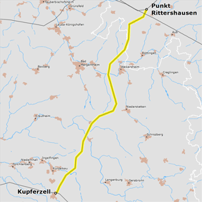 Trassenverlauf des Abschnitts Punkt Rittershausen – Kupferzell des BBPlG-Vorhabens 20