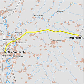 Trassenverlauf des Abschnitts Kupferzell – Großgartach des BBPlG-Vorhabens 20