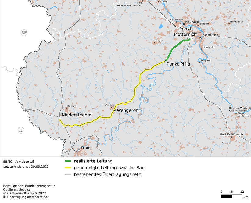 Trassenverlauf der Leitung Metternich – Niederstedem (BBPlG-Vorhaben 15)