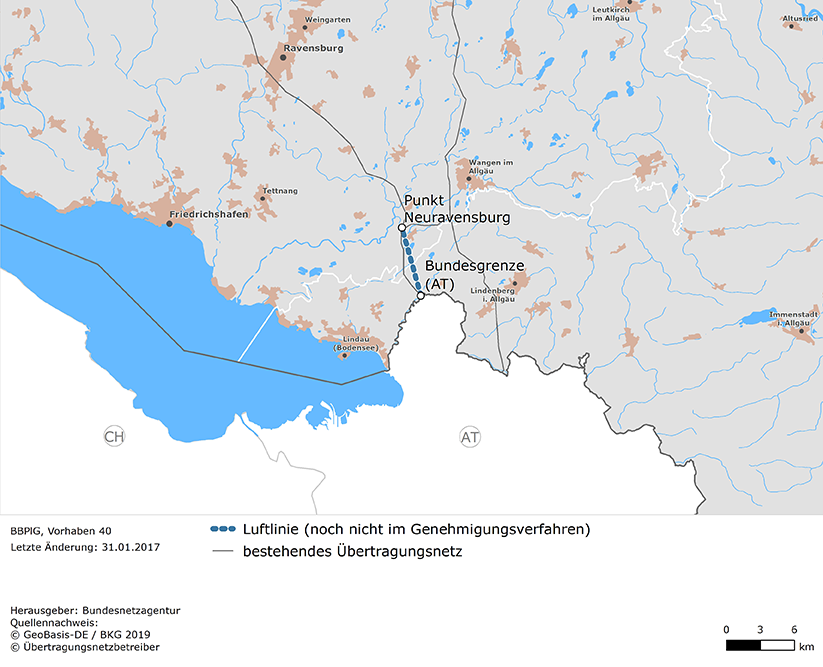 Luftlinie zwischen den Netzverknüpfungspunkten Neuravensburg und Bundesgrenze Österreich (BBPlG-Vorhaben 40)