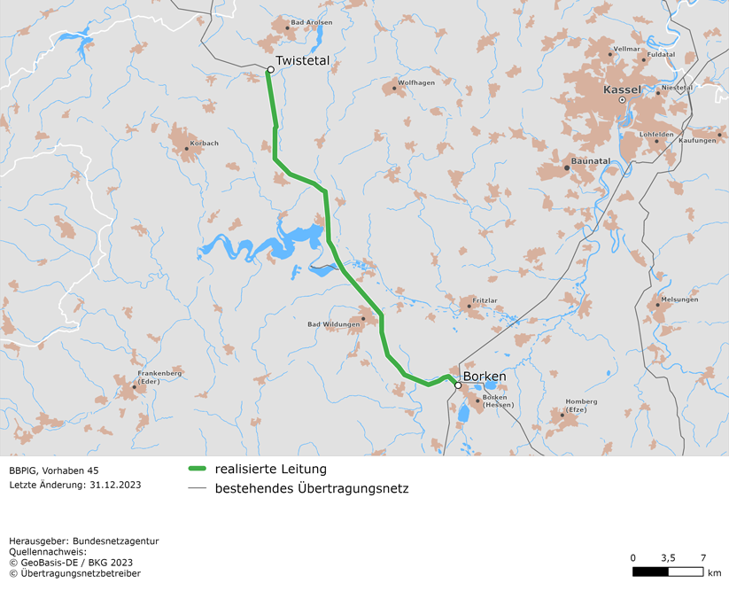 Trassenverlauf der Leitung Borken – Twistetal (BBPlG-Vorhaben 45)