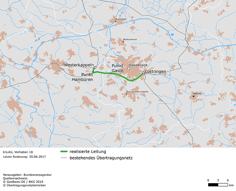 Trassenverlauf der Leitung Lüstringen - Westerkappeln (EnLAG-Vorhaben 18) 