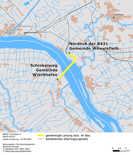 Trassenverlauf der Abschnitts Wewelsfleth – Wischhafen des BBPlG-Vorhabens 3 Trassenverlauf der Abschnitts Wewelsfleth – Wischhafen des BBPlG-Vorhabens 3
