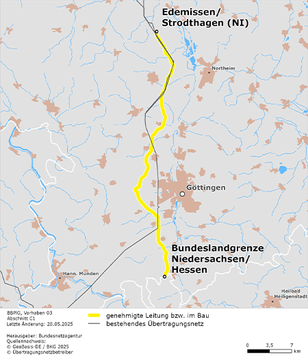 Trassenverlauf des Abschnitts Edemissen/Strodthagen – Landesgrenze Niedersachsen/Hessen des BBPlG-Vorhabens 3; eine detaillierte Darstellung finden Sie in den Antragsunterlagen Trassenverlauf des Abschnitts Edemissen/Strodthagen – Landesgrenze Niedersachsen/Hessen des BBPlG-Vorhabens 3; eine detaillierte Darstellung finden Sie in den Antragsunterlagen