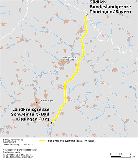 Trassenverlauf des Abschnitts Südlich Bundeslandgrenze Thüringen/Bayern - Landkreisgrenze Schweinfurt/Bad Kissingen des BBPlG-Vorhabens 3 Trassenverlauf des Abschnitts Südlich Bundeslandgrenze Thüringen/Bayern - Landkreisgrenze Schweinfurt/Bad Kissingen des BBPlG-Vorhabens 3
