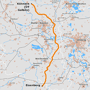 möglicher Trassenverlauf des Abschnitts Sachsen-Anhalt Süd / Thüringen Nord des BBPlG-Vorhabens 5