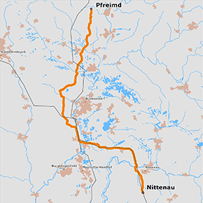 möglicher Trassenverlauf des Abschnitts Pfreimd – Nittenau des BBPlG-Vorhabens 5a