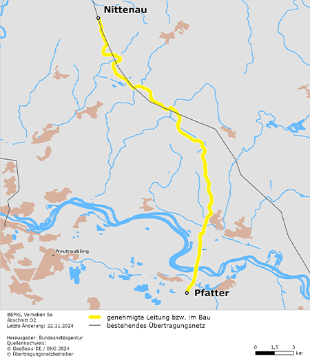 Trassenverlauf des Abschnitts Nittenau – Pfatter des BBPlG-Vorhabens 5a Trassenverlauf des Abschnitts Nittenau – Pfatter des BBPlG-Vorhabens 5a