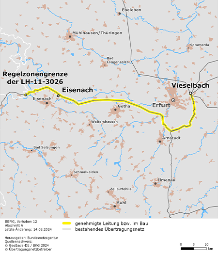 Trassenverlauf des Abschnitts A (Vieselbach – Regelzonengrenze) des BBPlG-Vorhabens 12 Trassenverlauf des Abschnitts A (Vieselbach – Regelzonengrenze) des BBPlG-Vorhabens 12