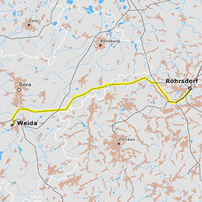 Trassenverlauf des Abschnitts Ost (Röhrsdorf – Weida) des BBPlG-Vorhabens 14