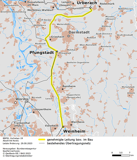 Trassenverlauf des Abschnitts Urberach – Pfungstadt – Weinheim des BBPlG-Vorhabens 19 Trassenverlauf des Abschnitts Urberach – Pfungstadt – Weinheim des BBPlG-Vorhabens 19