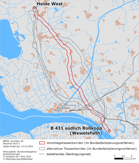 möglicher Trassenverlauf des Abschnitts Heide West – B 431 südlich Roßkopp (Wewelsfleth) des BBPlG-Vorhabens 48 möglicher Trassenverlauf des Abschnitts Heide West – B 431 südlich Roßkopp (Wewelsfleth) des BBPlG-Vorhabens 48