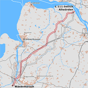 Vorschlagstrassenkorridor des Abschnitts L111 östlich Allwörden (Freiburg/Wischhafen) – Wesermarsch des BBPlG-Vorhabens 48