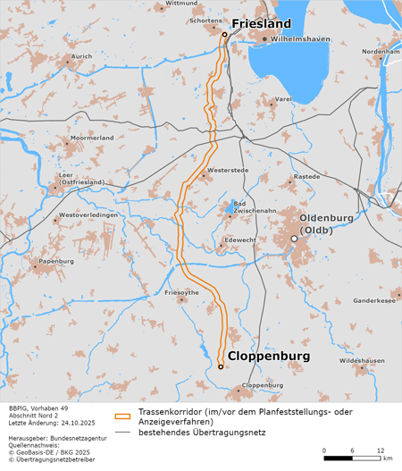 möglicher Trassenverlauf des Abschnitts Friesland – Cloppenburg des BBPlG-Vorhabens 49 möglicher Trassenverlauf des Abschnitts Friesland – Cloppenburg des BBPlG-Vorhabens 49