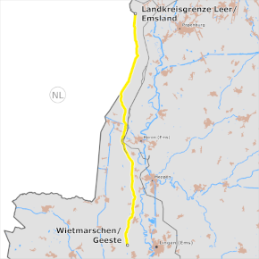 möglicher Trassenverlauf des Abschnitts NDS1 Landkreisgrenze Leer/ Emsland - Wietmarschen/Geeste des BBPlG-Vorhabens 78