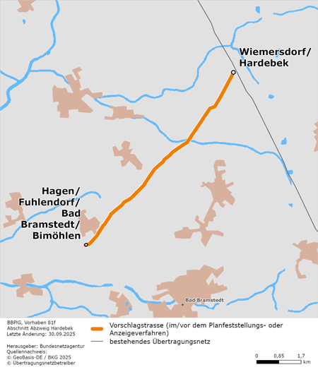 möglicher Trassenverlauf des Bestandteils Hagen/Fuhlendorf/Bad Bramstedt/Bimöhlen – Wiemersdorf/Hardebek (Abzweig Hardebek) des BBPlG-Vorhabens 81f möglicher Trassenverlauf des Bestandteils Hagen/Fuhlendorf/Bad Bramstedt/Bimöhlen – Wiemersdorf/Hardebek (Abzweig Hardebek) des BBPlG-Vorhabens 81f
