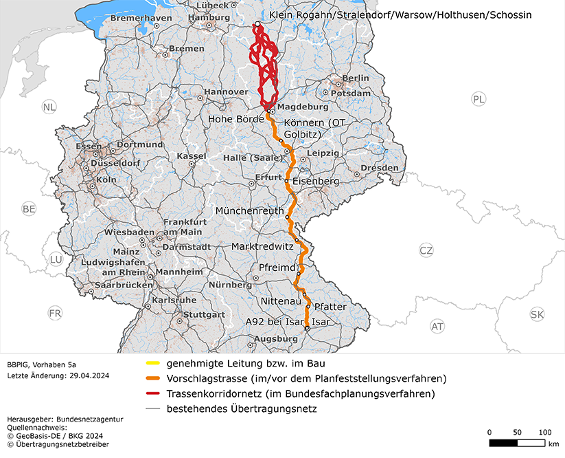 möglicher Trassenverlauf zwischen Klein Rogahn/Stralendorf/Warsow/Holthusen/Schossin und Isar (BBPlG-Vorhaben 5a)