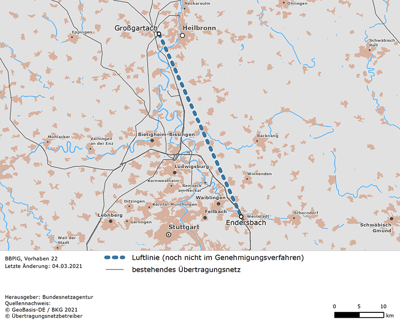 Luftlinie zwischen den Netzverknüpfungspunkten Großgartach und Endersbach (BBPlG-Vorhaben 22)