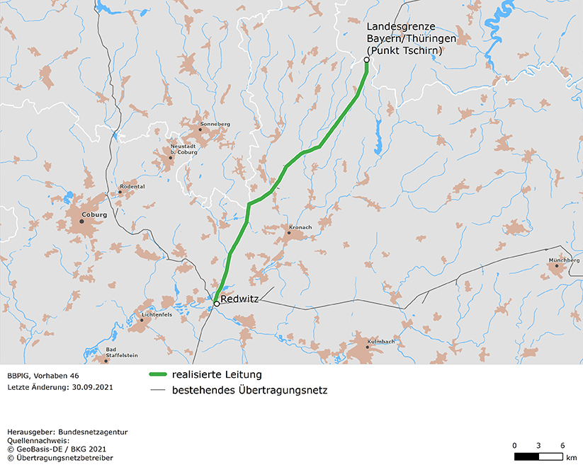 Trassenverlauf der Leitung Redwitz – Landesgrenze Bayern/Thüringen (Punkt Tschirn) (BBPlG-Vorhaben 46)