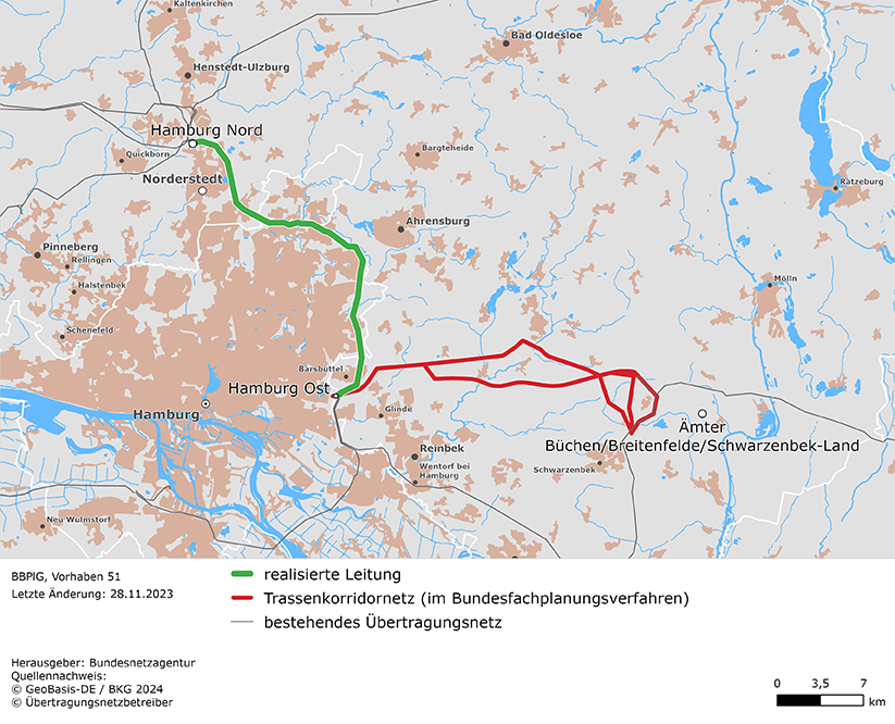 (möglicher) Trassenverlauf zwischen Hamburg Nord, Hamburg Ost und Ämter Büchen/Breitenfelde/Schwarzenbek-Land (BBPlG-Vorhaben 51)