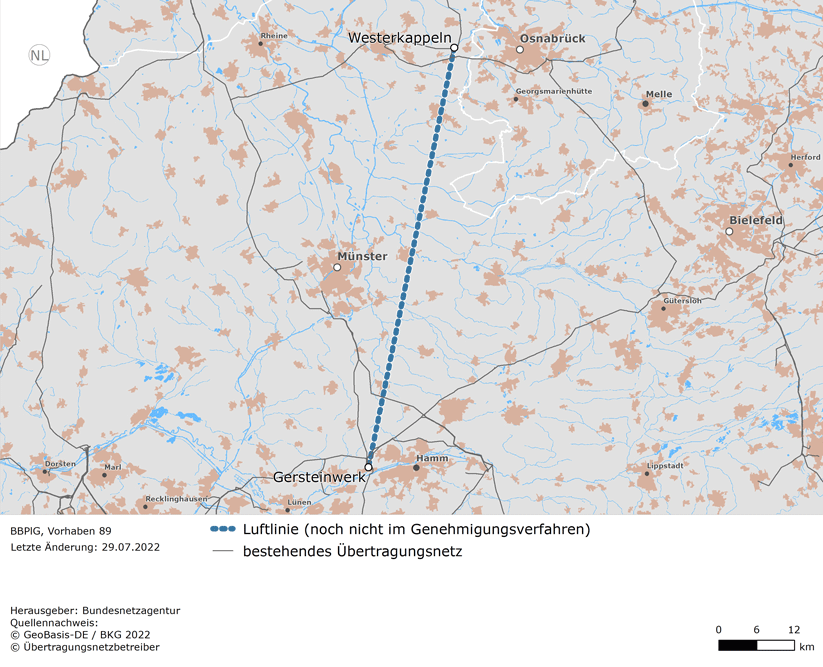 Luftlinie zwischen den Netzverknüpfungspunkten Westerkappeln und Gersteinwerk (BBPlG-Vorhaben 89)