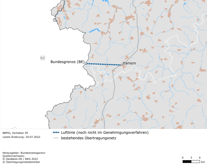 Luftlinie zwischen den Netzverknüpfungspunkten Bundesgrenze Belgien und Dahlem (BBPlG-Vorhaben 95)
