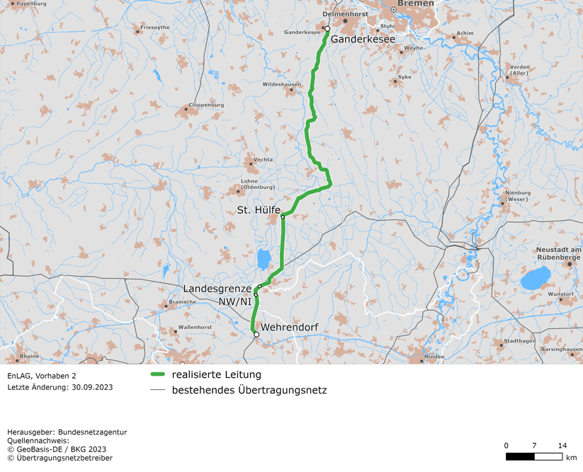 Trassenverlauf der Leitung Ganderkesee - Wehrendorf (EnLAG-Vorhaben 2)
