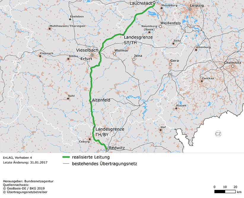 Trassenverlauf der Leitung Lauchstädt - Redwitz (EnLAG-Vorhaben 4)