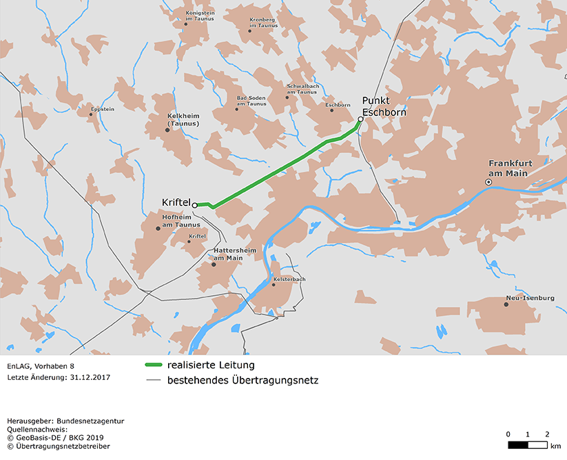 Trassenverlauf der Leitung Kriftel - Eschborn (EnLAG-Vorhaben 8)