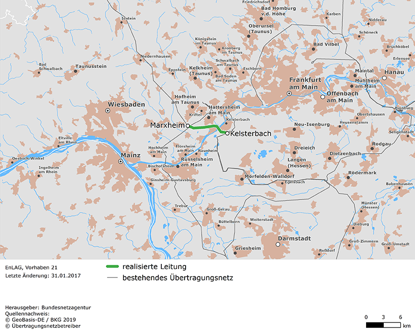 Trassenverlauf der Leitung Marxheim - Kelsterbach (EnLAG-Vorhaben 21)
